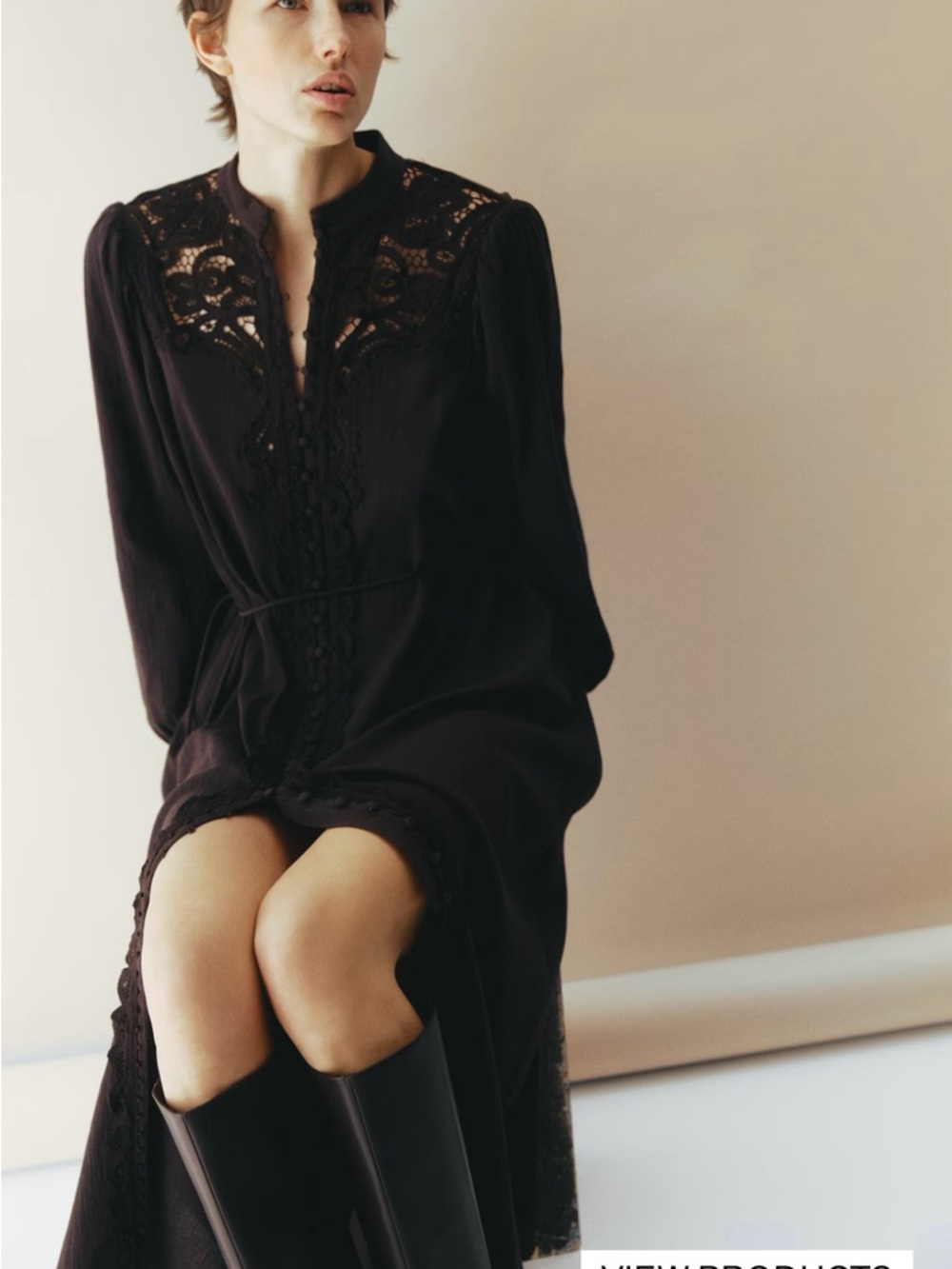 H&M Long Sleeve Lace Yoke Midi Dress